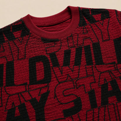 Boys' "STAY WILD" Graphic Print Waffle-Knit T-Shirt – Red & Black(China imported)