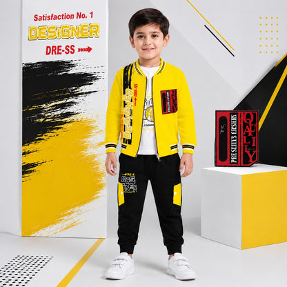 Kids Boys Terry Fabric 3-Piece Winter Suit – Jacket, T-Shirt & Trouser