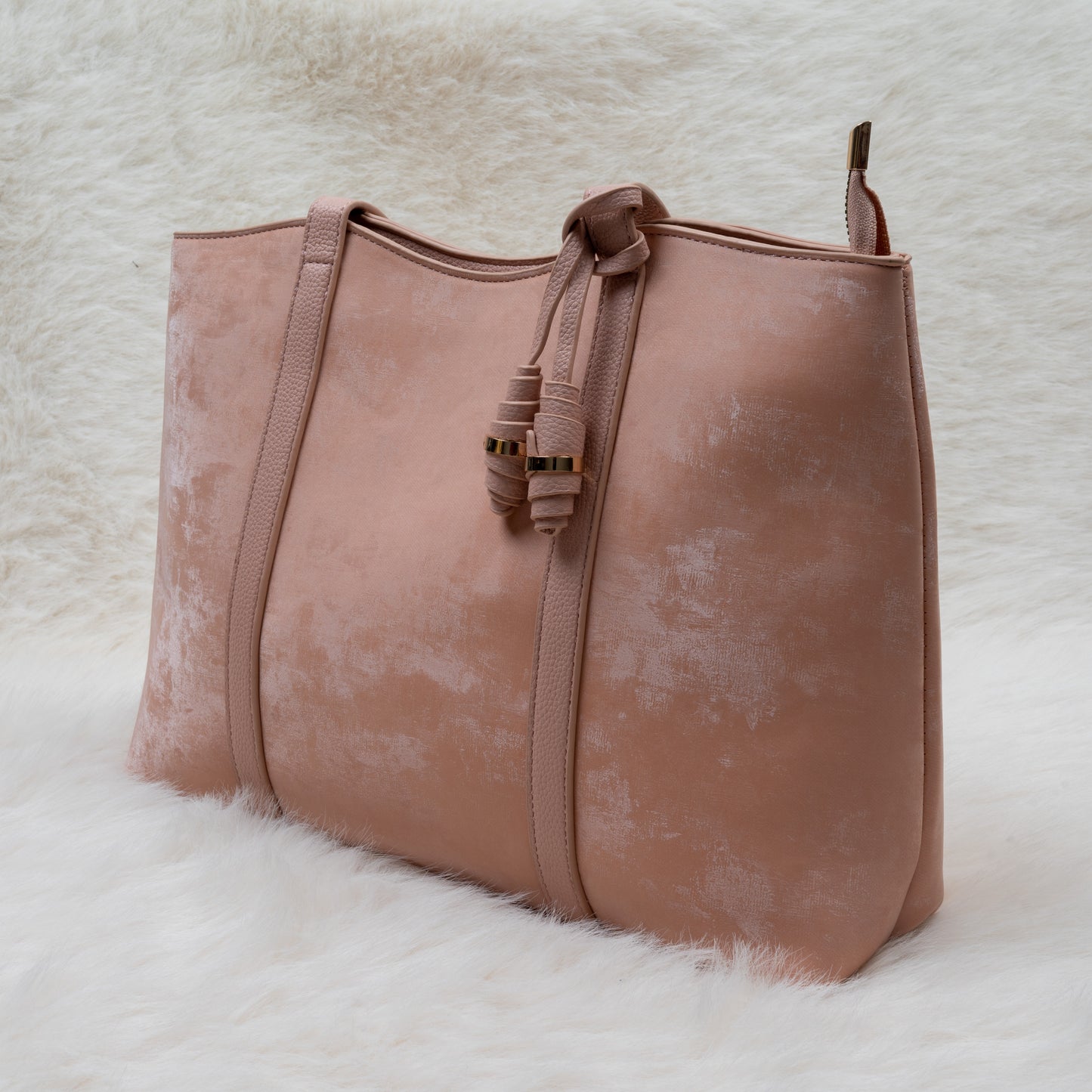 Elegant Light Brown Velvet Finish Women’s Handbag — Everyday Tote Style