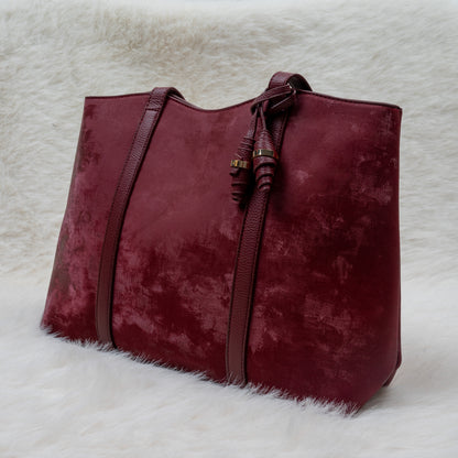 Elegant Light Brown Velvet Finish Women’s Handbag — Everyday Tote Style (Red)