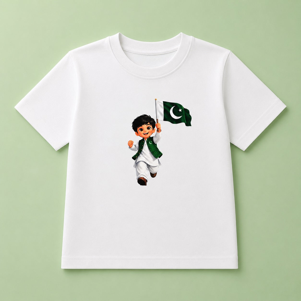 14 August Pakistan Flag Kids T-Shirt | Fine Jersey Independence Day Tee (EB 303)