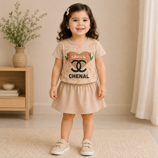 Girls Printed Top & Skirt Set – Soft Jersey Fabric