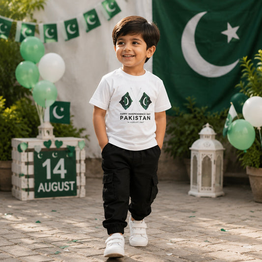 ashn-e-Azadi Special: Patriotic Flag Graphic T-Shirt for Boys