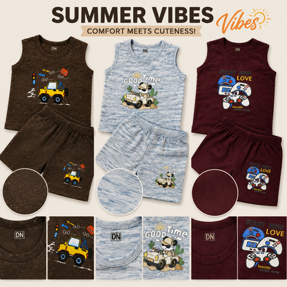 Baby Boys Summer Romper Set - Pack of 3 Sleeveless Graphic Playsuits