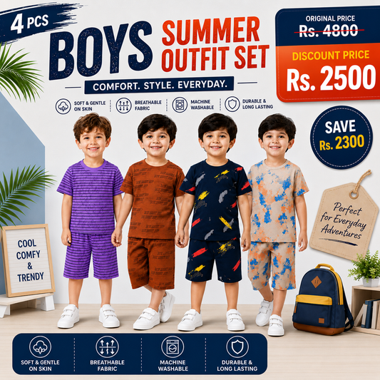 Boys Summer Outfit Set – Pack of 4 (EB-294)