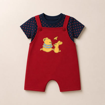 2pcs Baby Boys Romper Set – Bear & Bunny Friends