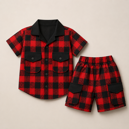 Boys Red & Black Checkered Co-Ord Set –  JB-(EB271)