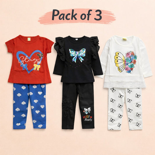 Soft-Jersey Fabric Pack of 3 Girl Suits